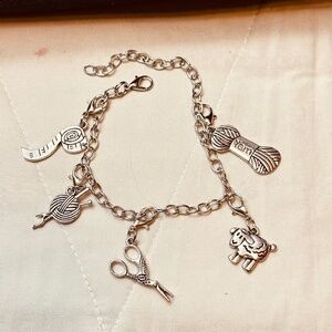 Silver Tone Removable Yarn & Sewing Charms on Chain Bracelet
